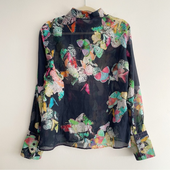 Georg Roth Butterfly Print Button Down Shirt Artsy Art to Wear colorful bold L - Picture 5 of 12